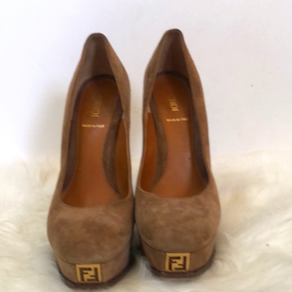 Fendi Authentic Brown Suede Platform Heels Sz 38 - Picture 5 of 12